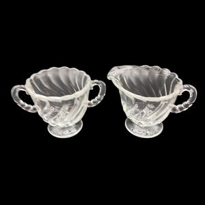 Vintage Fostoria Colony Swirl Clear Glass Open Sugar Bowl and Creamer Set